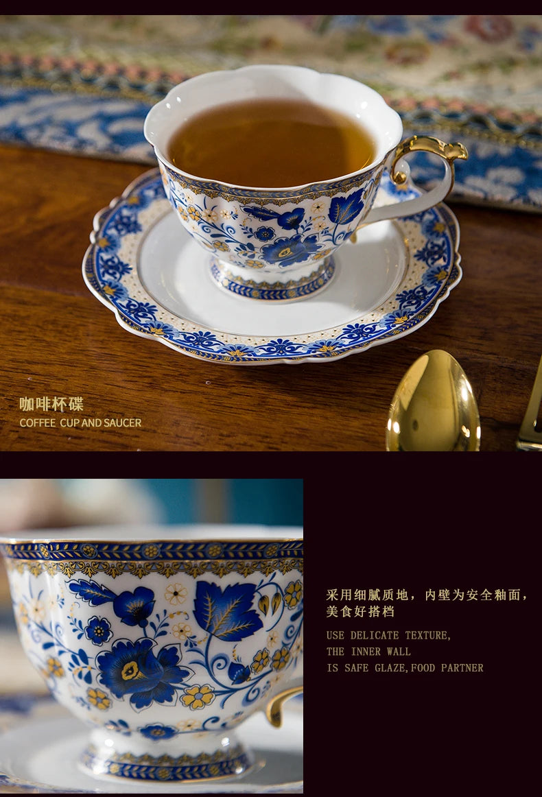 English Bone China Coffee Cup Set European tea set ceramic afternoon flower tea cup plate Italian black tea home American