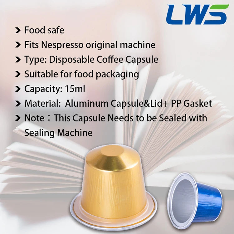 1000PCS Refillable Disposable Pods Nespresso Coffee Capsule Filter Cups with Non-sticker Aluminum Lids for Espresso Machine 37mm