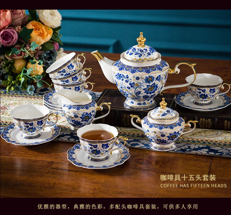 English Bone China Coffee Cup Set European tea set ceramic afternoon flower tea cup plate Italian black tea home American