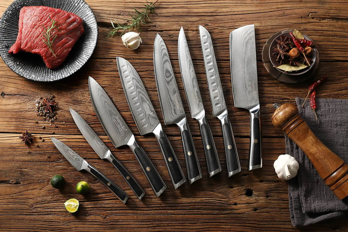 Sunnecko 1-8PCS/Set Chef's Knives 73 Layers VG10 Damascus Steel Japanese Slicing Knife Utility Paring Cleaver Cutting Knife