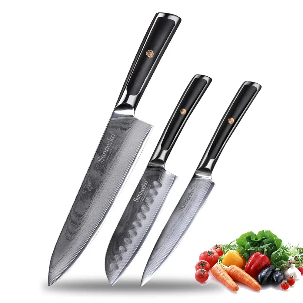 Sunnecko 1-8PCS/Set Chef's Knives 73 Layers VG10 Damascus Steel Japanese Slicing Knife Utility Paring Cleaver Cutting Knife