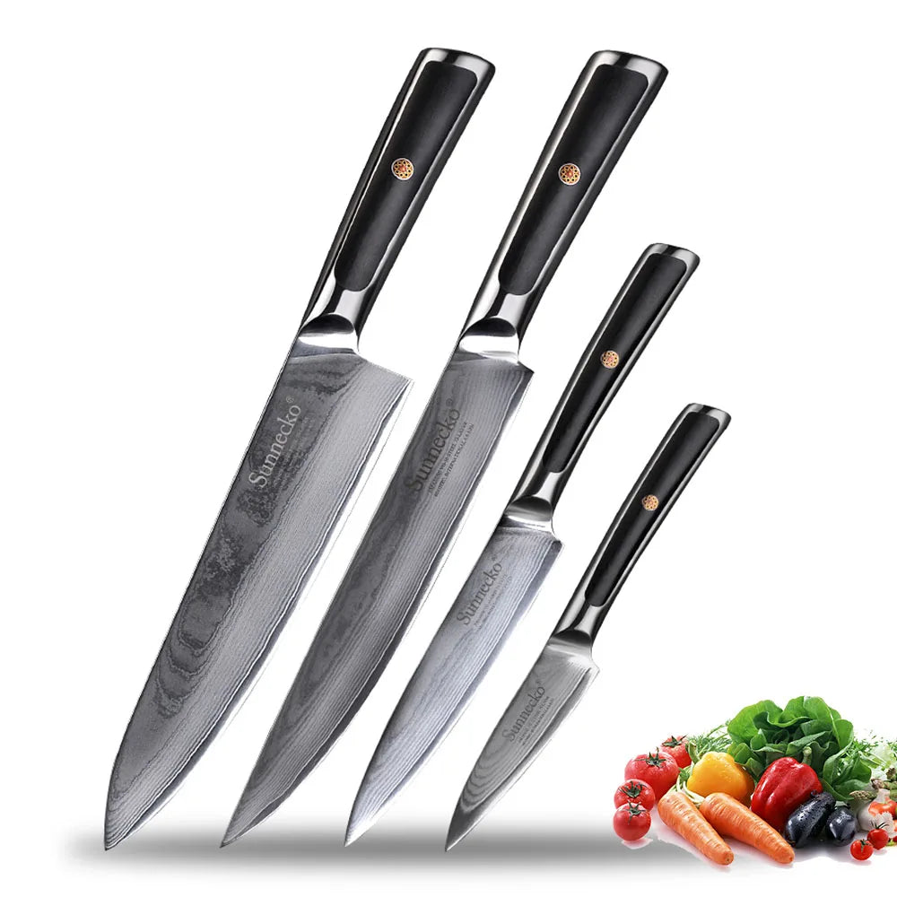 Sunnecko 1-8PCS/Set Chef's Knives 73 Layers VG10 Damascus Steel Japanese Slicing Knife Utility Paring Cleaver Cutting Knife