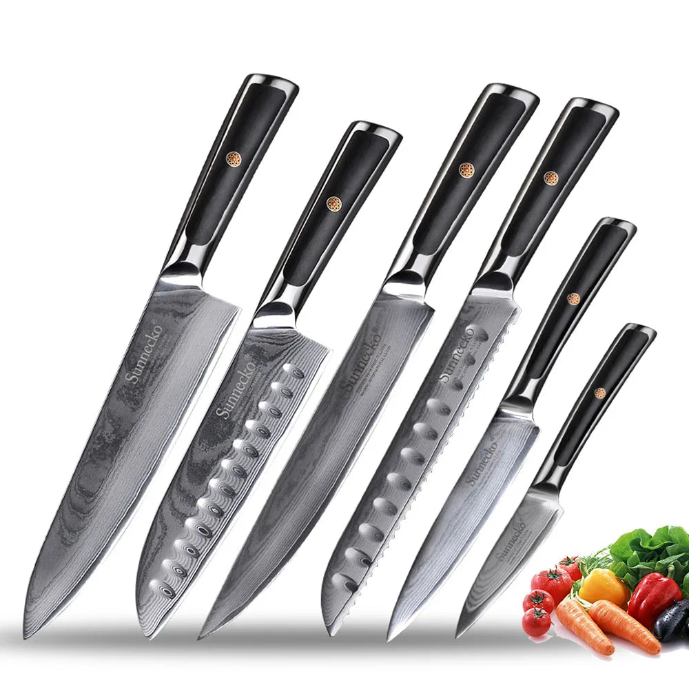Sunnecko 1-8PCS/Set Chef's Knives 73 Layers VG10 Damascus Steel Japanese Slicing Knife Utility Paring Cleaver Cutting Knife