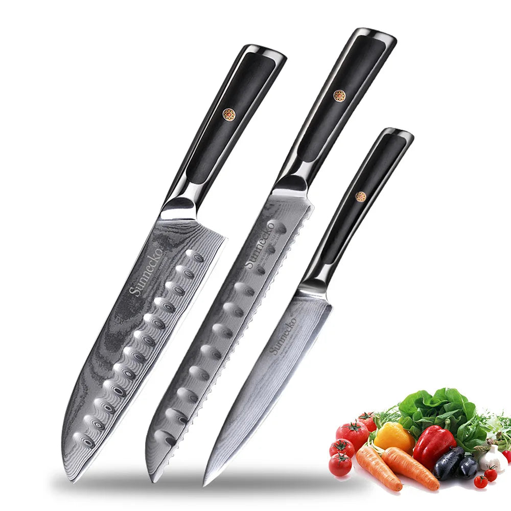 Sunnecko 1-8PCS/Set Chef's Knives 73 Layers VG10 Damascus Steel Japanese Slicing Knife Utility Paring Cleaver Cutting Knife