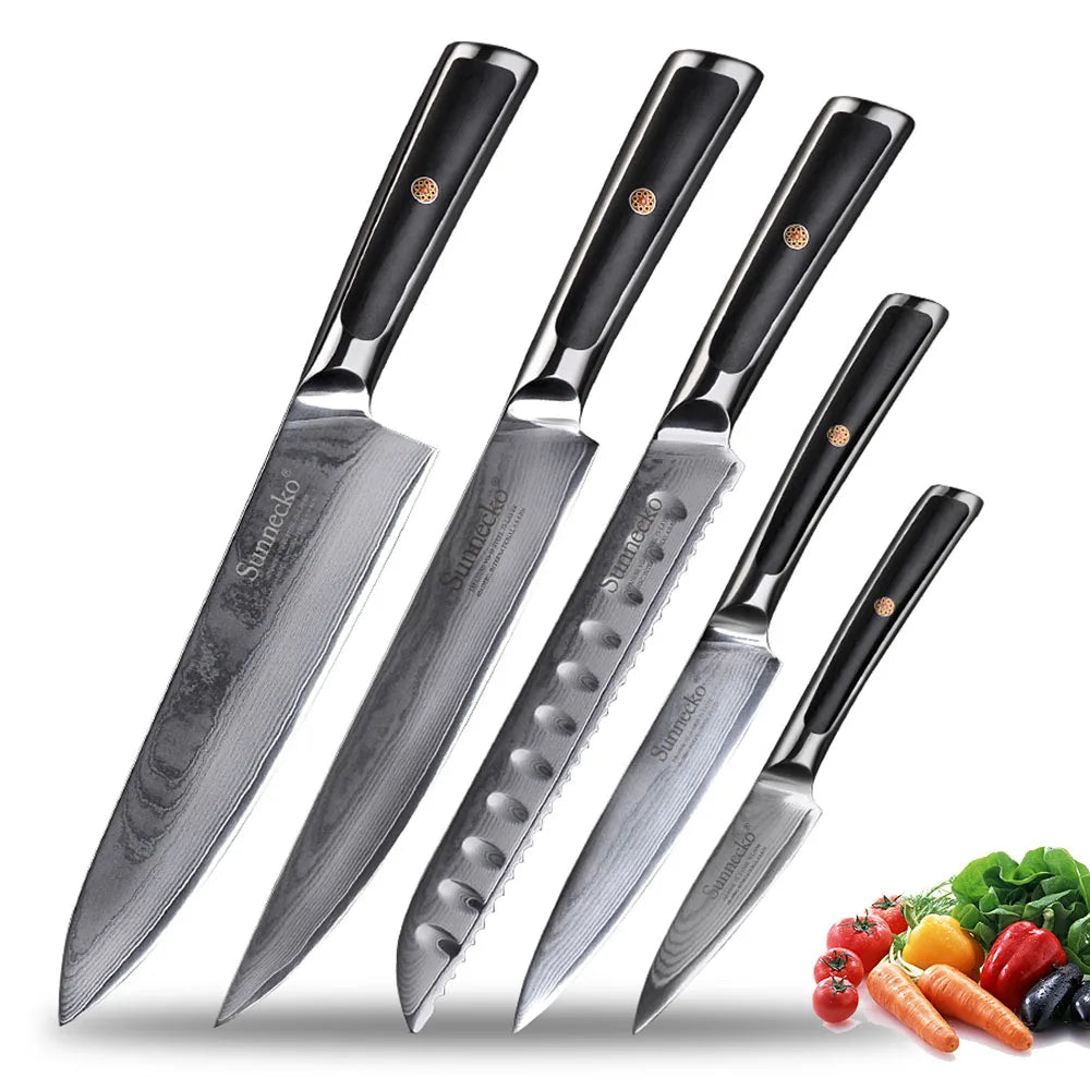 Sunnecko 1-8PCS/Set Chef's Knives 73 Layers VG10 Damascus Steel Japanese Slicing Knife Utility Paring Cleaver Cutting Knife