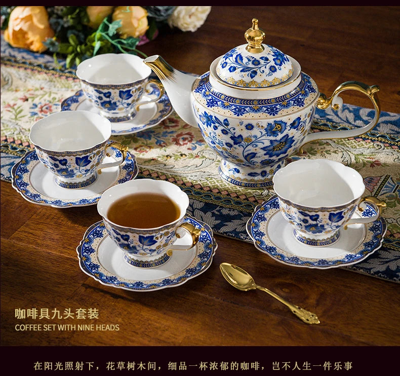 English Bone China Coffee Cup Set European tea set ceramic afternoon flower tea cup plate Italian black tea home American