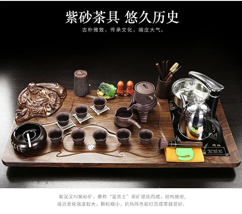 Solid Wood Tea Tray Purple Sand Kung Fu Tea Set Home Induction Cooker Drinkware Tazas De Te Coffeeware Teawar