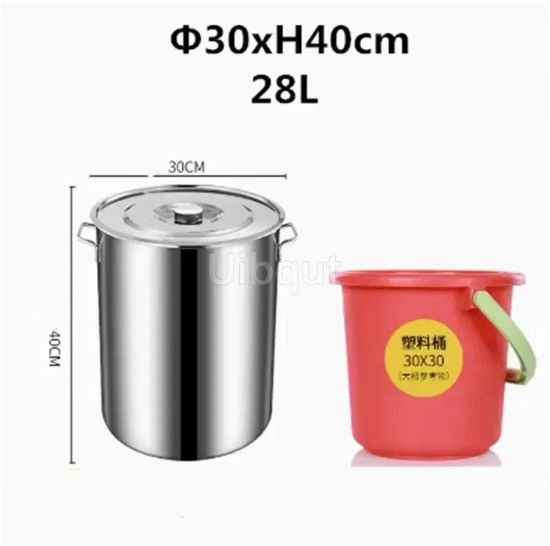 large Stainless steel thick Soup pot with handle lid big pot bucket pail water barrel household chef used kitchen cooking pots