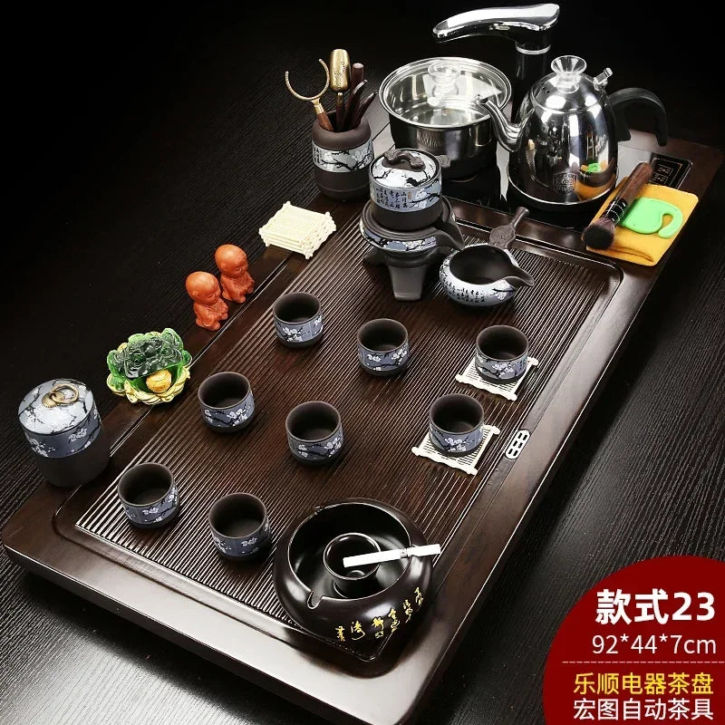 Solid Wood Tea Tray Purple Sand Kung Fu Tea Set Home Induction Cooker Drinkware Tazas De Te Coffeeware Teawar