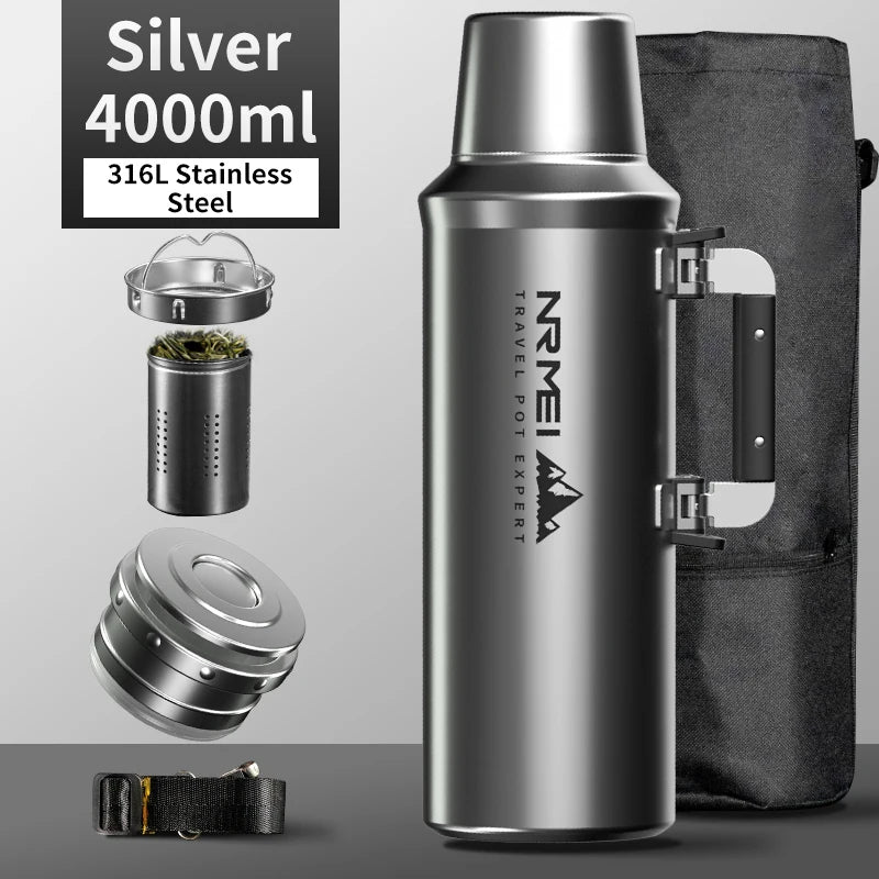 Stainless Steel Thermos Bottle, Vacuum Flask, Large Capacity, Outdoor Portable Thermal Jug, Insulated Water Bottle, 3.0L, 4.0L