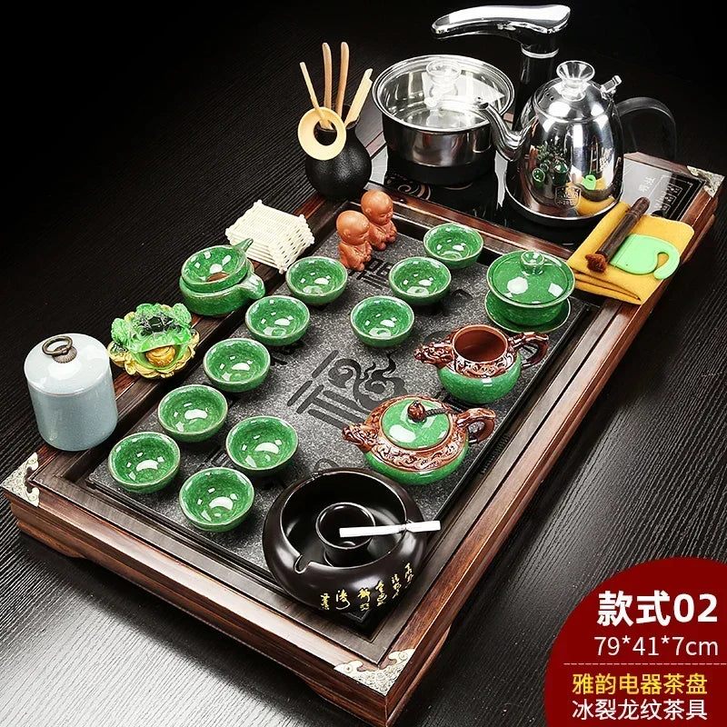 Solid Wood Tea Tray Purple Sand Kung Fu Tea Set Home Induction Cooker Drinkware Tazas De Te Coffeeware Teawar