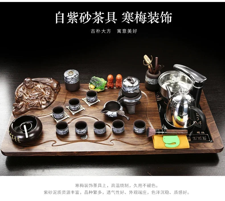 Solid Wood Tea Tray Purple Sand Kung Fu Tea Set Home Induction Cooker Drinkware Tazas De Te Coffeeware Teawar