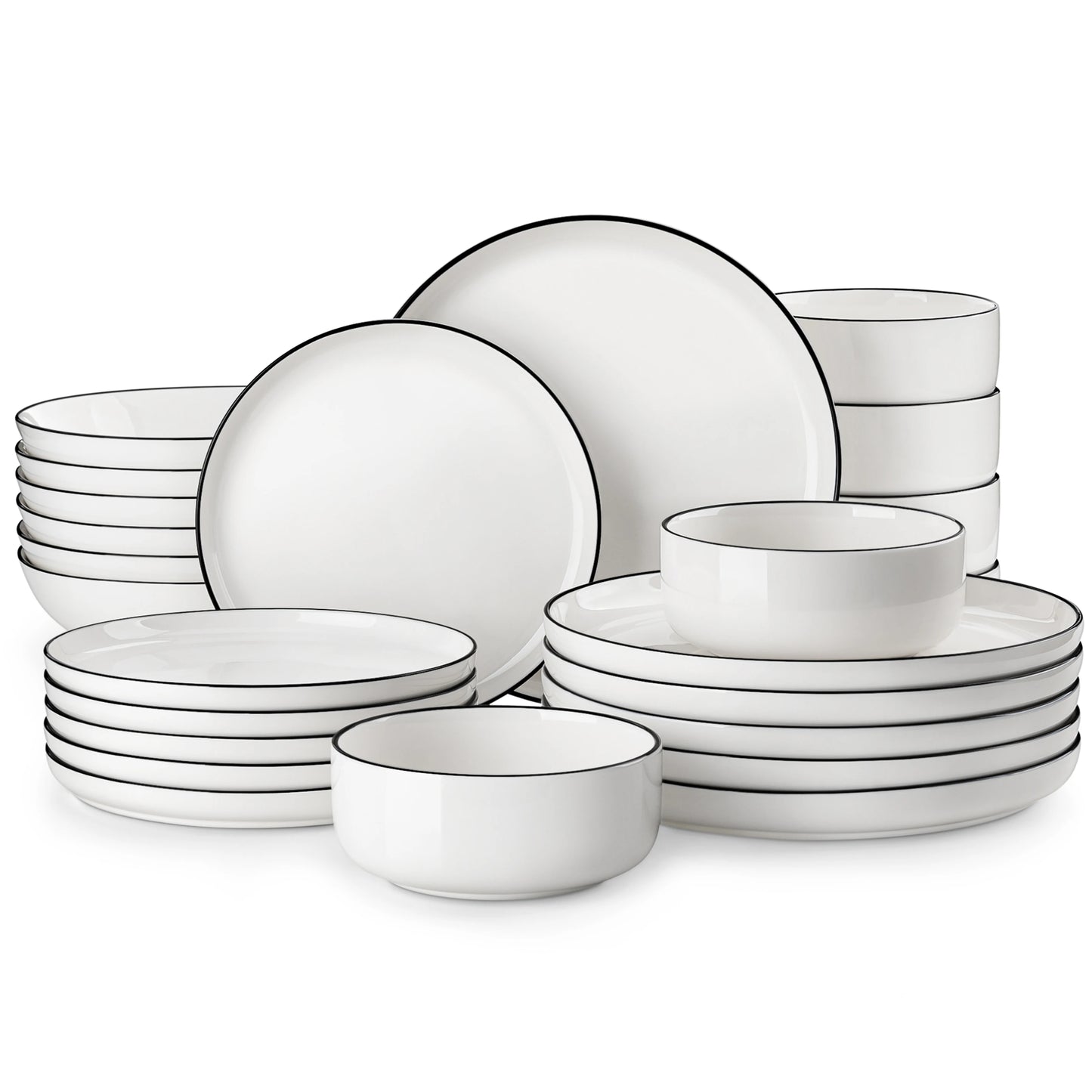MALACASA 24 Piece Ceramic Plates White Dinnerware Set with 6 Pcs Dinner/Dessert Plates/Soup/Bowl Tableware Set Service for 6
