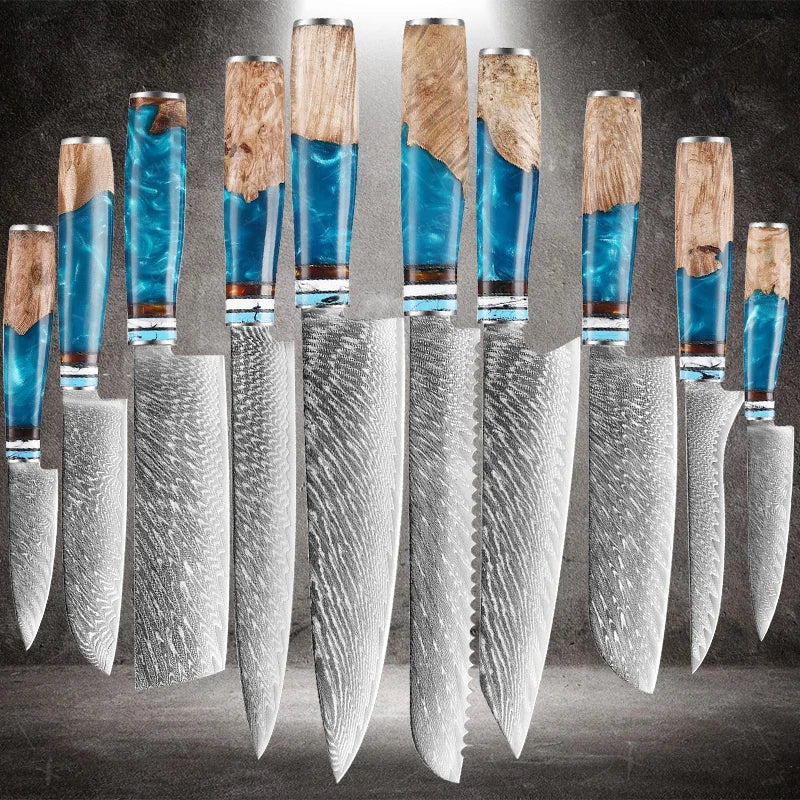 1-10pcs Japanese Santoku Knife Sharp Meat Cleaver Damascus Kitchen Knives Set Meat Cutting Chef Knife Fruit Knife Cooking Tools