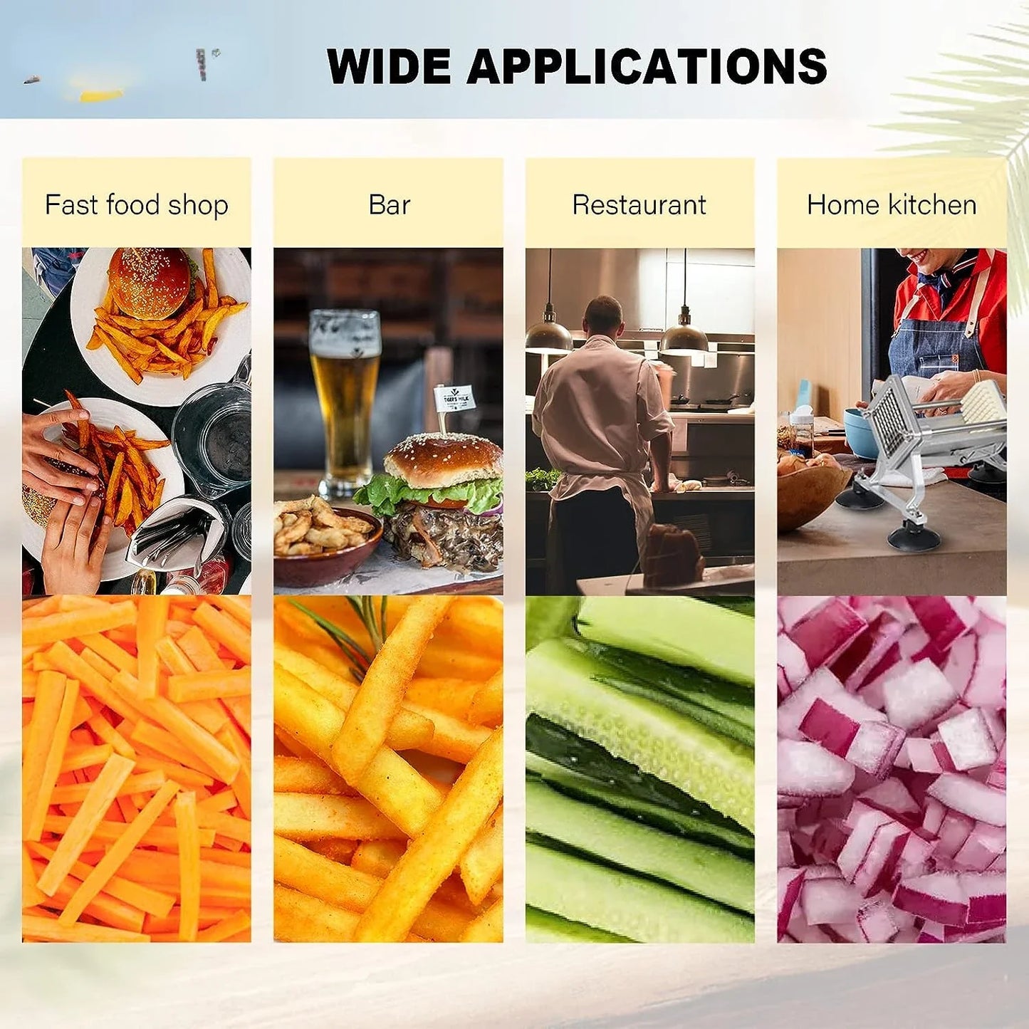 Commercial French Fry Cutter with 1/2'' 3/8'' 1/4'' 8-Wedge Stainless Steel BladesPotato Cutter Dicer Manual Vegetable Chopper