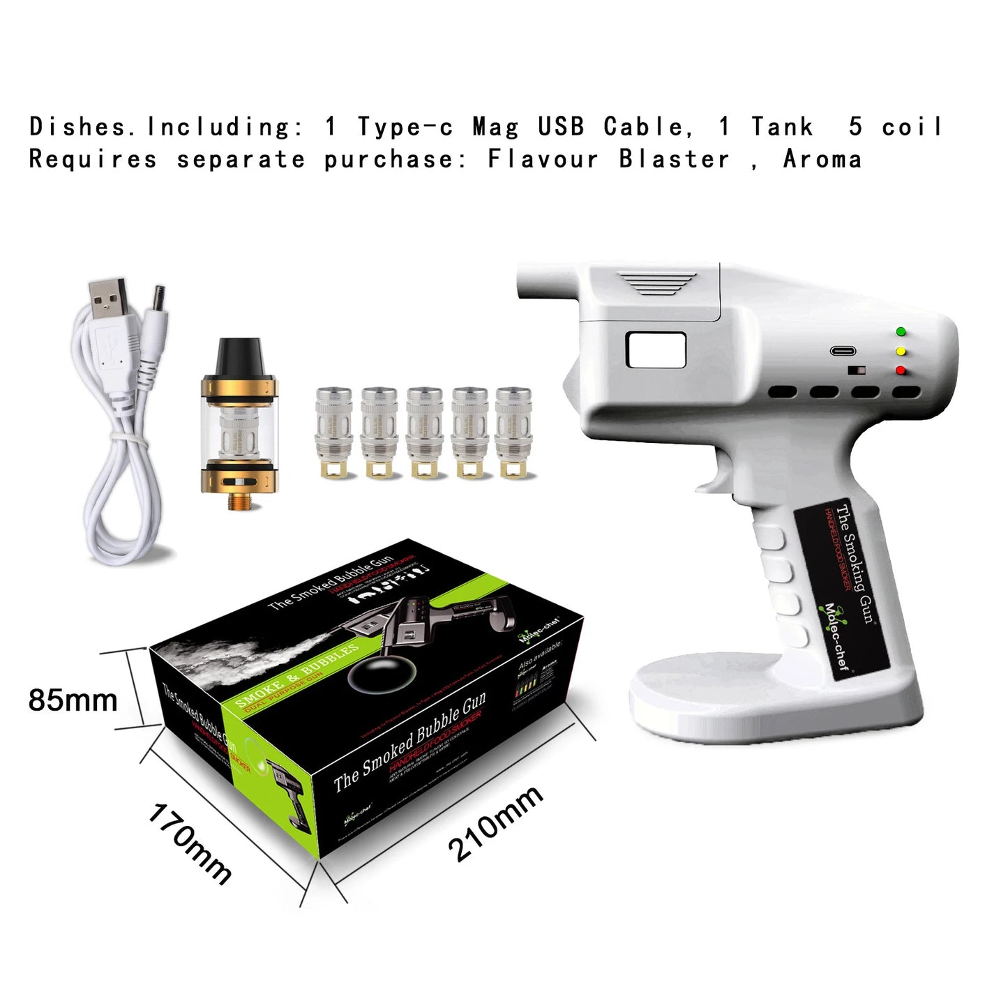 Cocktail Smoke Gun, Vapour Blaster Cocktail Bubble Smoke Gun with 5-Flavour Aroma Liquid and Edible Bubble for Food and Drink