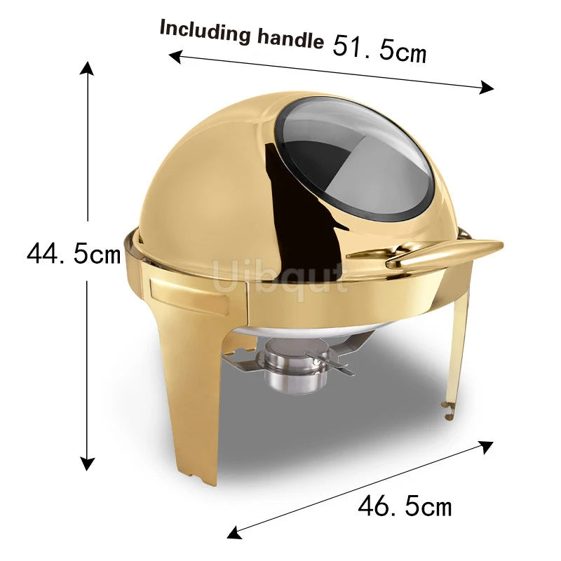 6L9L ellipse Food Warmer Stove Round Flip-Top Visual Buffet Stove Restaurant Stainless Steel Self-Service Tableware chafing dish