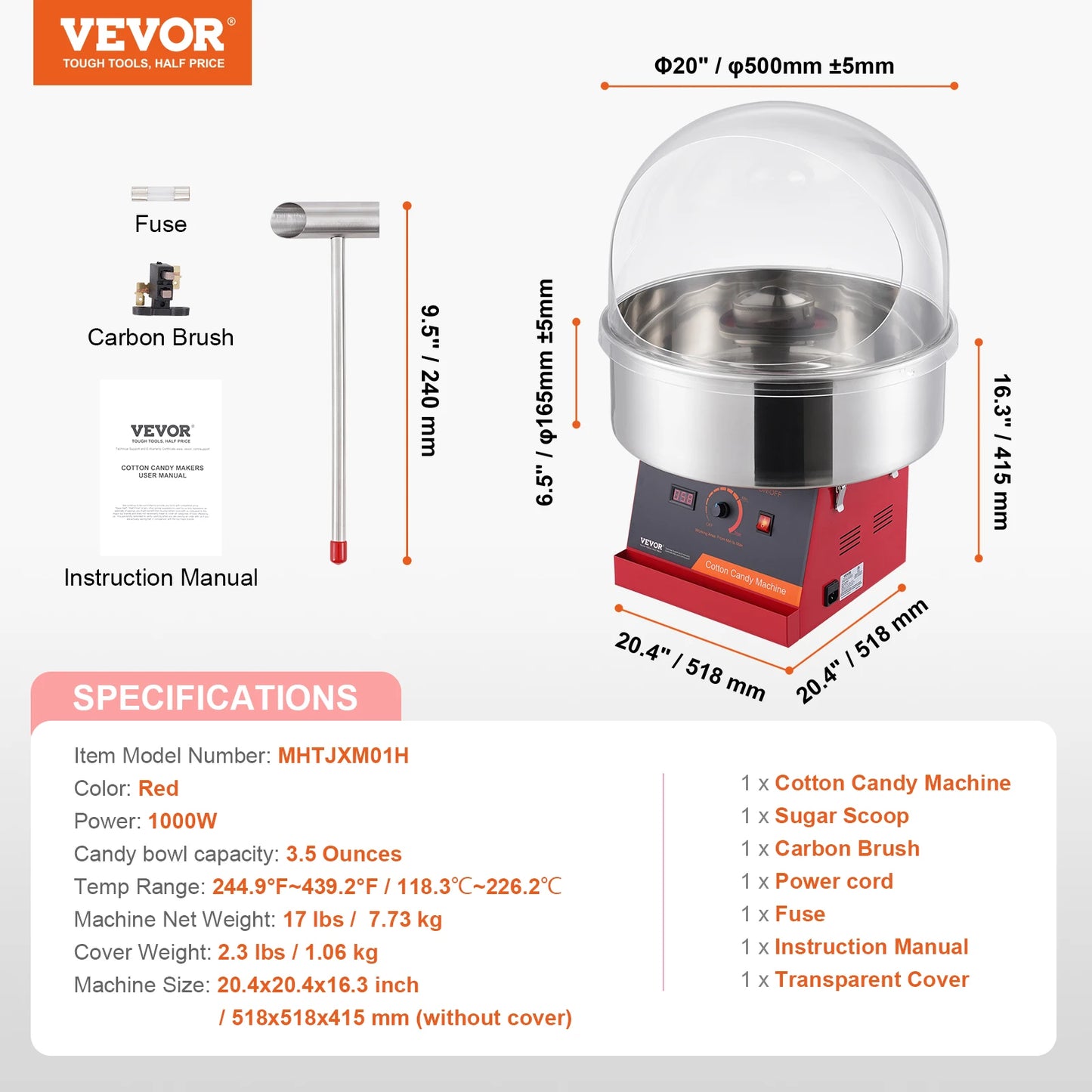 SucceBuy Electric Cotton Candy Machine 1000W Candy Floss Maker Commercial Cotton Candy Machine Stainless Steel Bowl Sugar Scoop