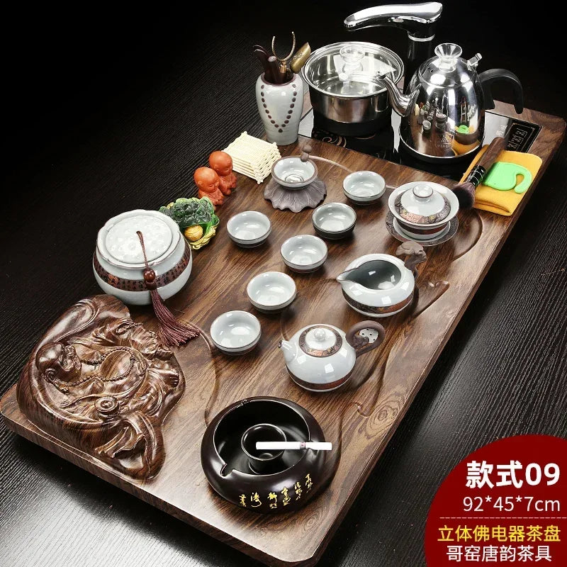 Solid Wood Tea Tray Purple Sand Kung Fu Tea Set Home Induction Cooker Drinkware Tazas De Te Coffeeware Teawar
