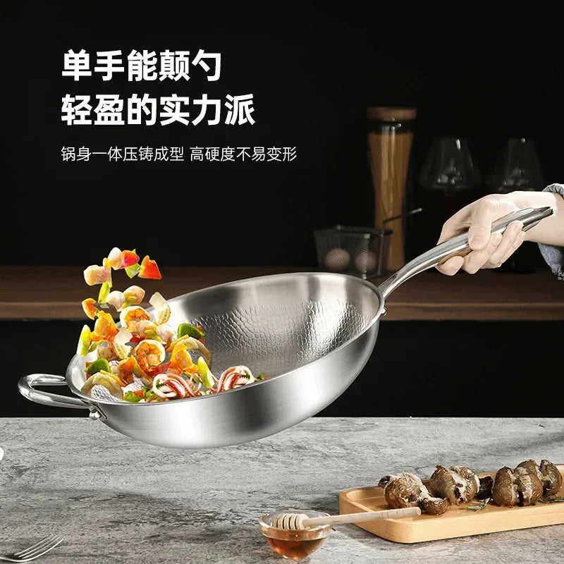 Titanium Wok Uncoated Titanium Wok Household Flat Bottom Non-stick Wok