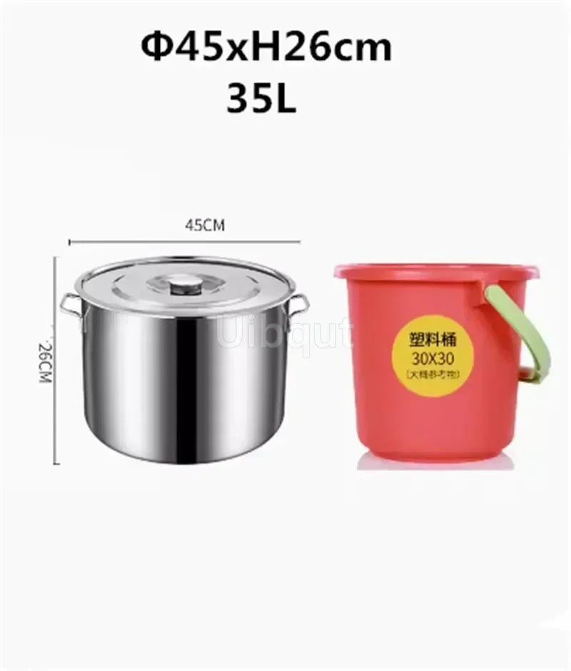 large Stainless steel thick Soup pot with handle lid big pot bucket pail water barrel household chef used kitchen cooking pots