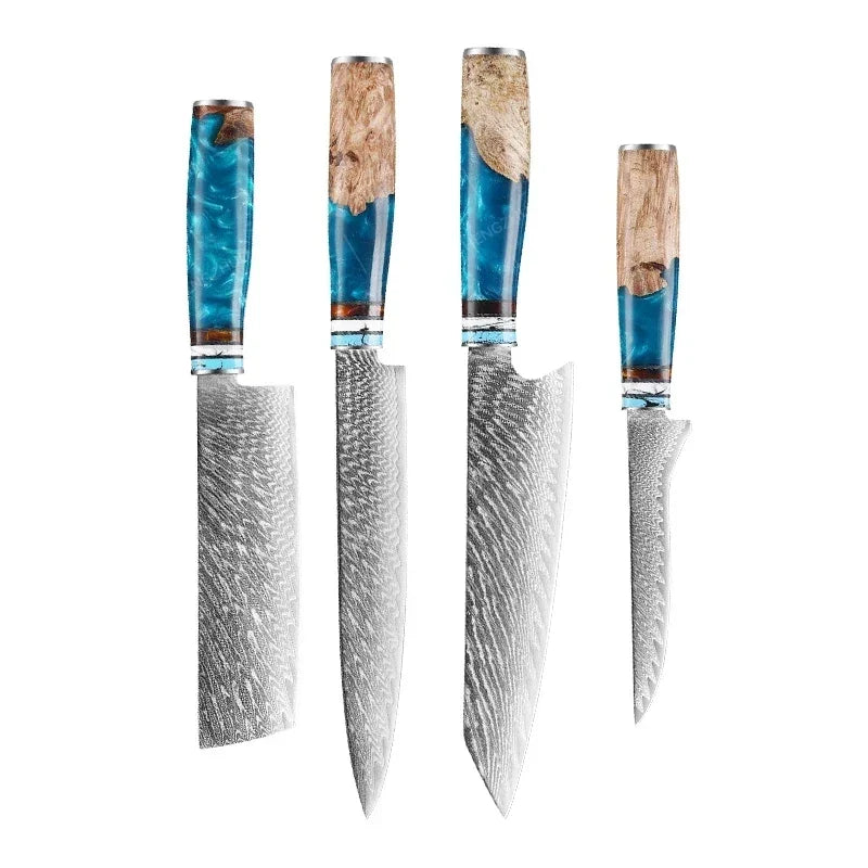 1-10pcs Japanese Santoku Knife Sharp Meat Cleaver Damascus Kitchen Knives Set Meat Cutting Chef Knife Fruit Knife Cooking Tools