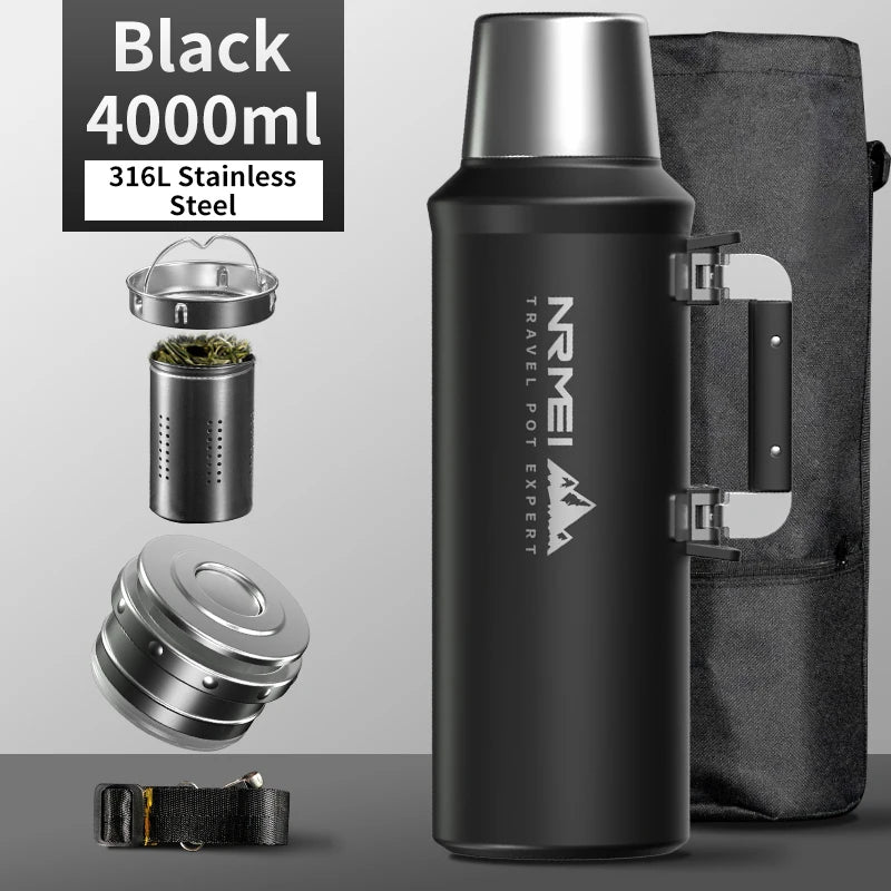 Stainless Steel Thermos Bottle, Vacuum Flask, Large Capacity, Outdoor Portable Thermal Jug, Insulated Water Bottle, 3.0L, 4.0L