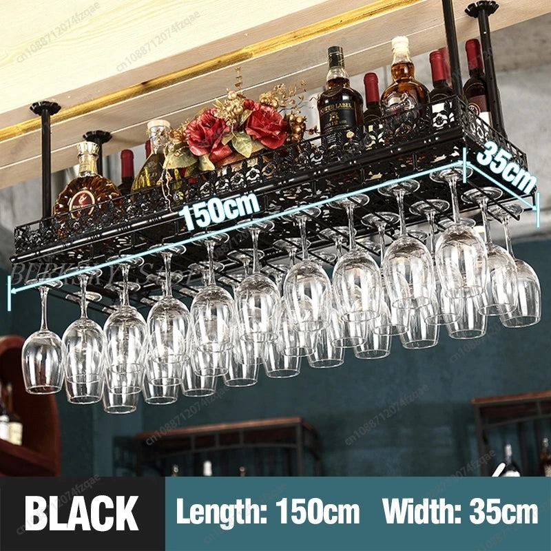Metal Wine Glass Rack Upside Down Ceiling Hanging Goblet Glass Cup Holder Hanger Storage Home Bar Pub Wine Shelf Rack Organizer