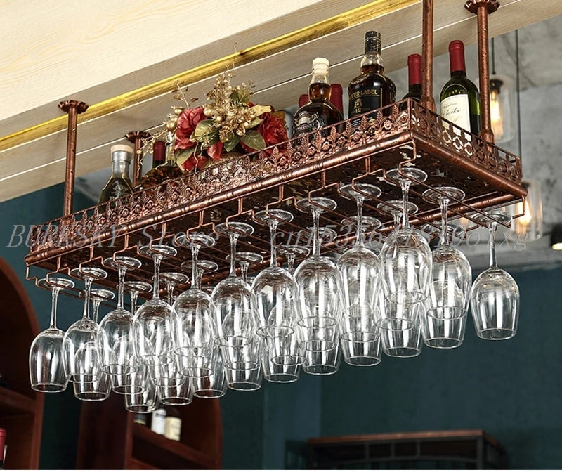 Metal Wine Glass Rack Upside Down Ceiling Hanging Goblet Glass Cup Holder Hanger Storage Home Bar Pub Wine Shelf Rack Organizer