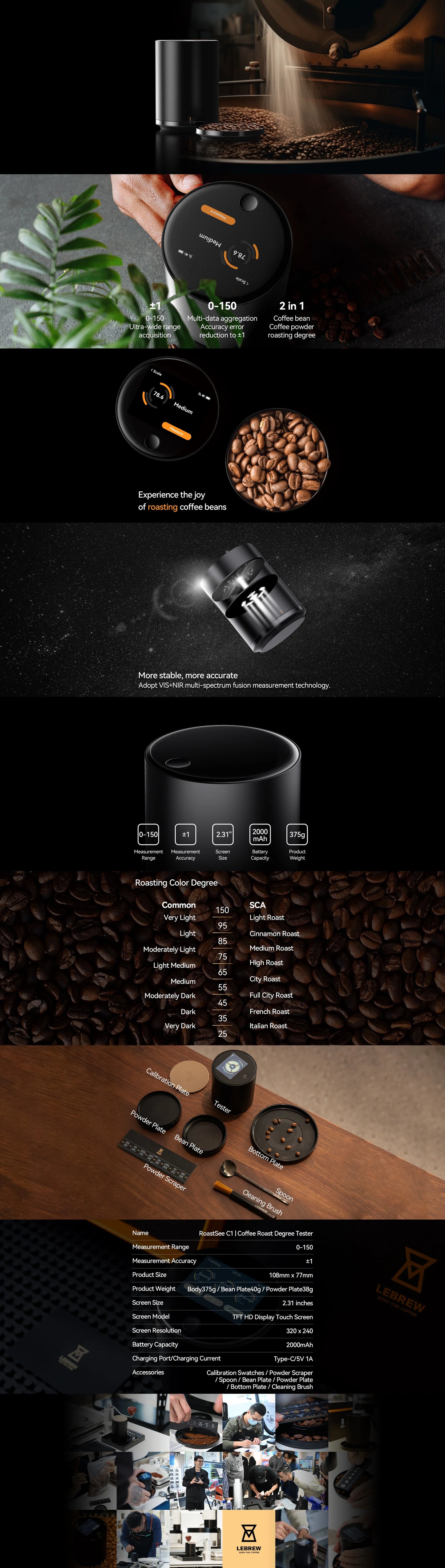 Lebrew portable coffee roast degree analyzer machine coffee bean roast machine roast equipment roastsee C1 (contact for gift)