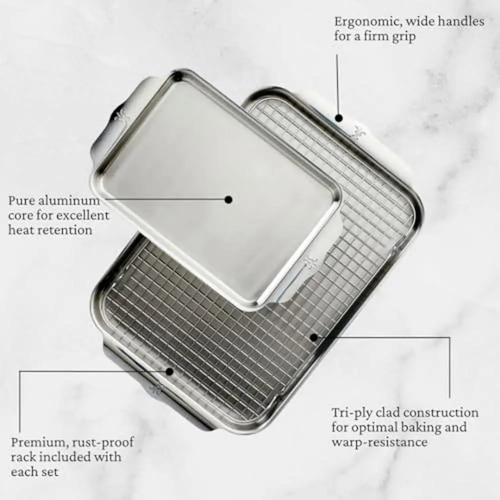 Stainless Steel Baking Sheet Set 5-Piece Ovenware Collection Triple-Bonded Aluminum Core Brushed Surface Warp-Resistant 18"x13"
