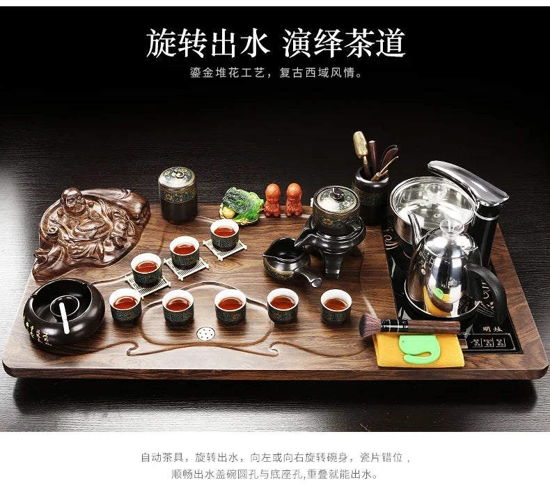 Solid Wood Tea Tray Purple Sand Kung Fu Tea Set Home Induction Cooker Drinkware Tazas De Te Coffeeware Teawar
