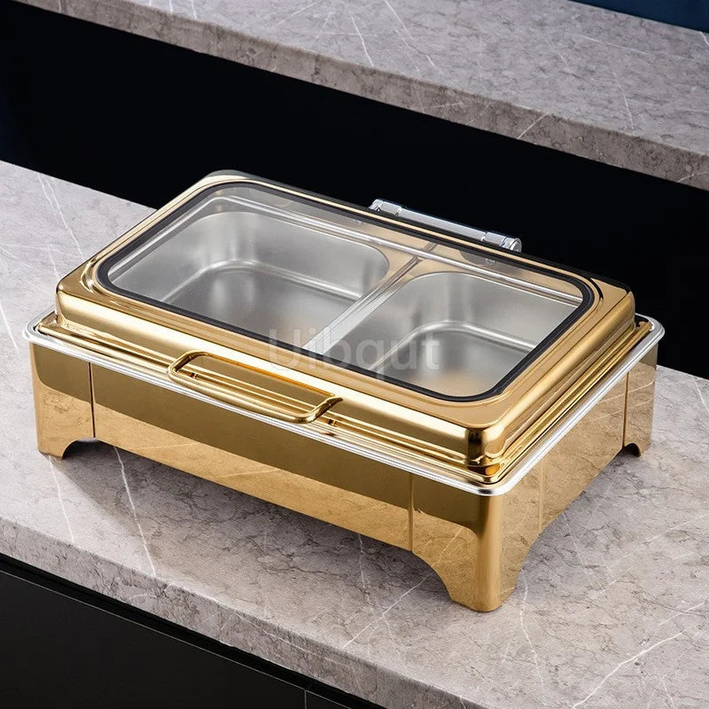 6L9L ellipse Food Warmer Stove Round Flip-Top Visual Buffet Stove Restaurant Stainless Steel Self-Service Tableware chafing dish