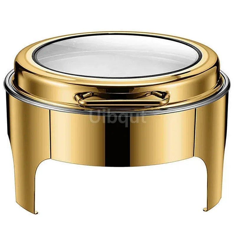6L9L ellipse Food Warmer Stove Round Flip-Top Visual Buffet Stove Restaurant Stainless Steel Self-Service Tableware chafing dish