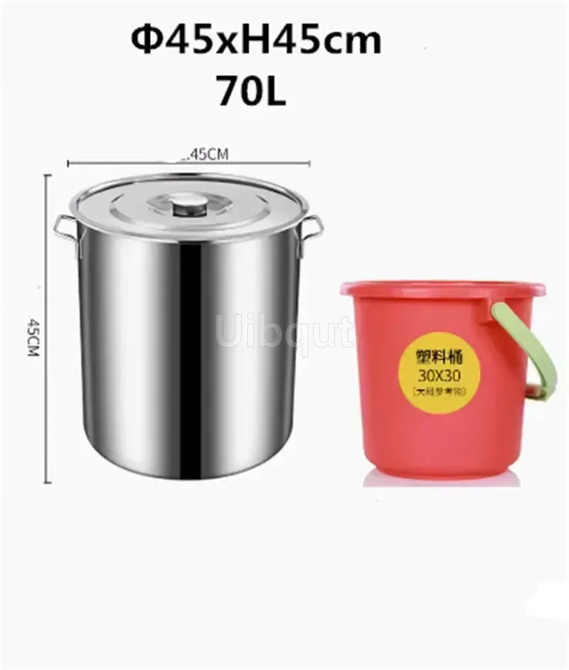 large Stainless steel thick Soup pot with handle lid big pot bucket pail water barrel household chef used kitchen cooking pots