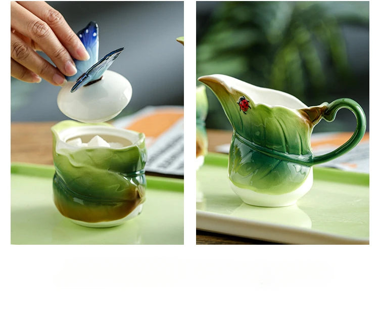 Ceramic Tea Set Teapot Teacup Artificial Flower Shape Cup and Saucer Set Coffee Mug Afternoon Tea Accessories Porcelain