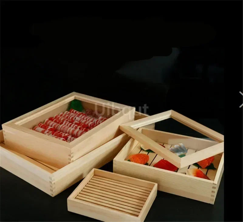 Japanese cuisine wooden sashimi Sushi box with lid fish salmon boxs wooden boxs beef plate box restaurant tableware food storage