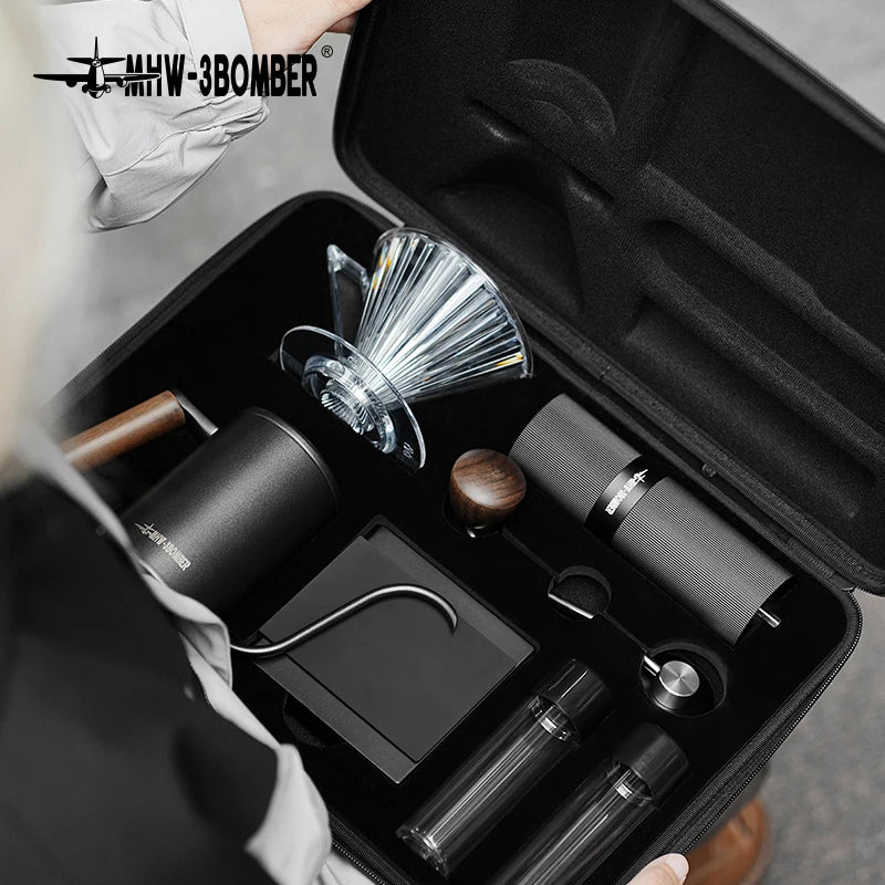 MHW-3BOMBER Pour Over Coffee Kits with Dripper Coffee Pot Coffee Grinder Scale Portable Handbag Outdoor Barista Christmas Gifts