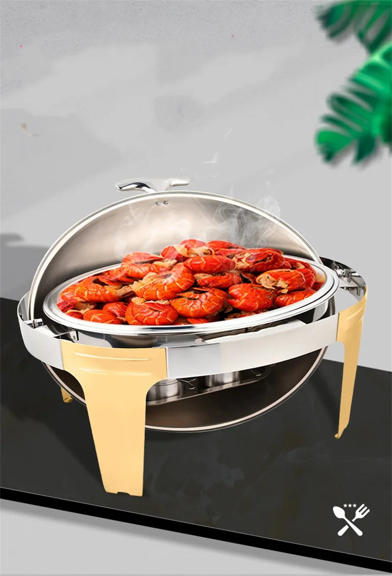 6L9L ellipse Food Warmer Stove Round Flip-Top Visual Buffet Stove Restaurant Stainless Steel Self-Service Tableware chafing dish