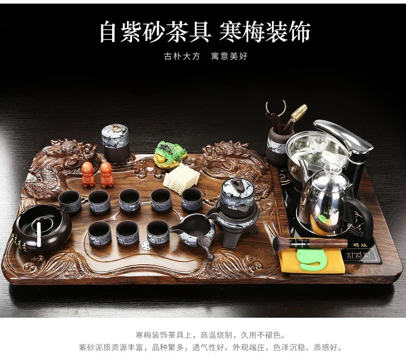 Solid Wood Tea Tray Purple Sand Kung Fu Tea Set Home Induction Cooker Drinkware Tazas De Te Coffeeware Teawar