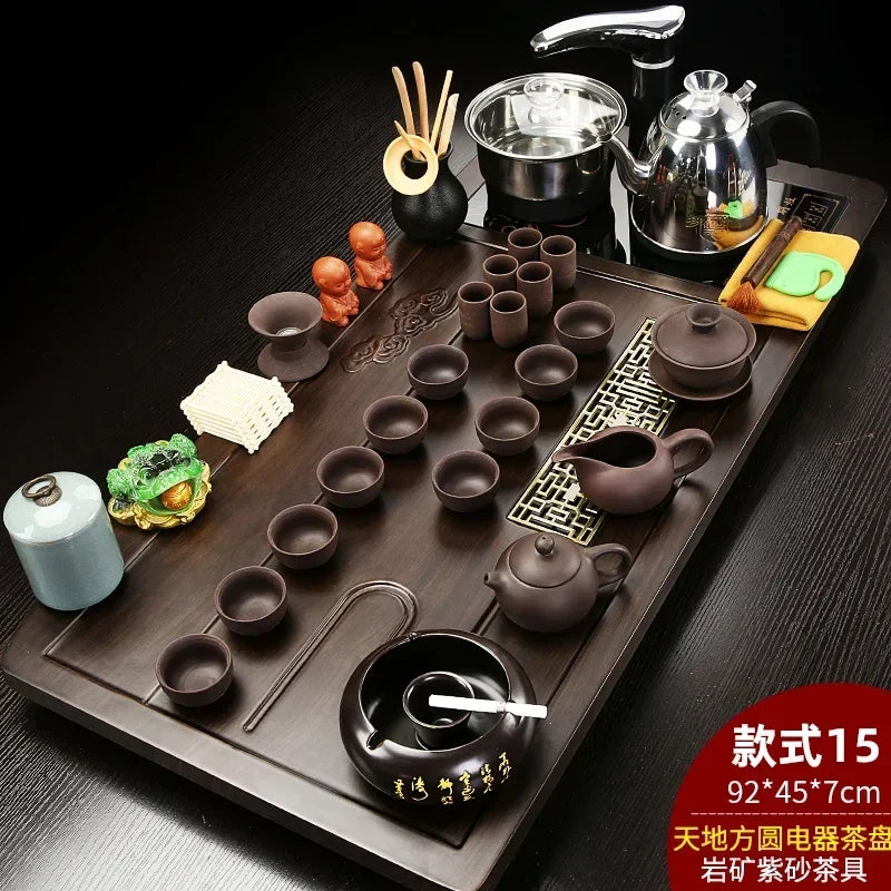 Solid Wood Tea Tray Purple Sand Kung Fu Tea Set Home Induction Cooker Drinkware Tazas De Te Coffeeware Teawar