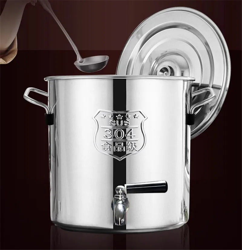 304 stainless steel pot faucet dispenser Large big capacity water storage bucket barrel soup bucket with lid soup pot cookware