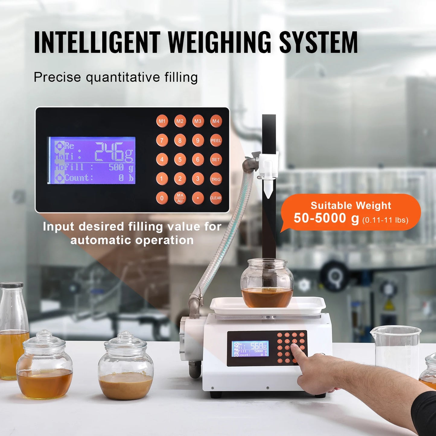 SucceBuy Automatic Liquid Filling Machine Bottle Water Filler Gear Pump Digital Control for Perfume Beverage Olive Oil 50-5000g