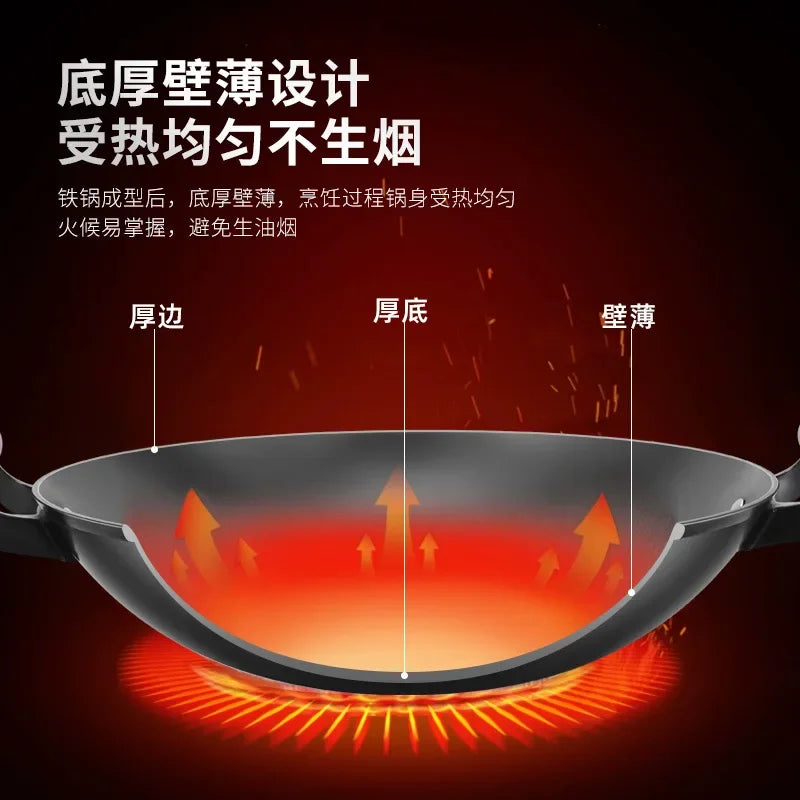 Luchuan iron pan second generation extra large wok household round bottom uncoated non-stick pan raw iron pan binaural