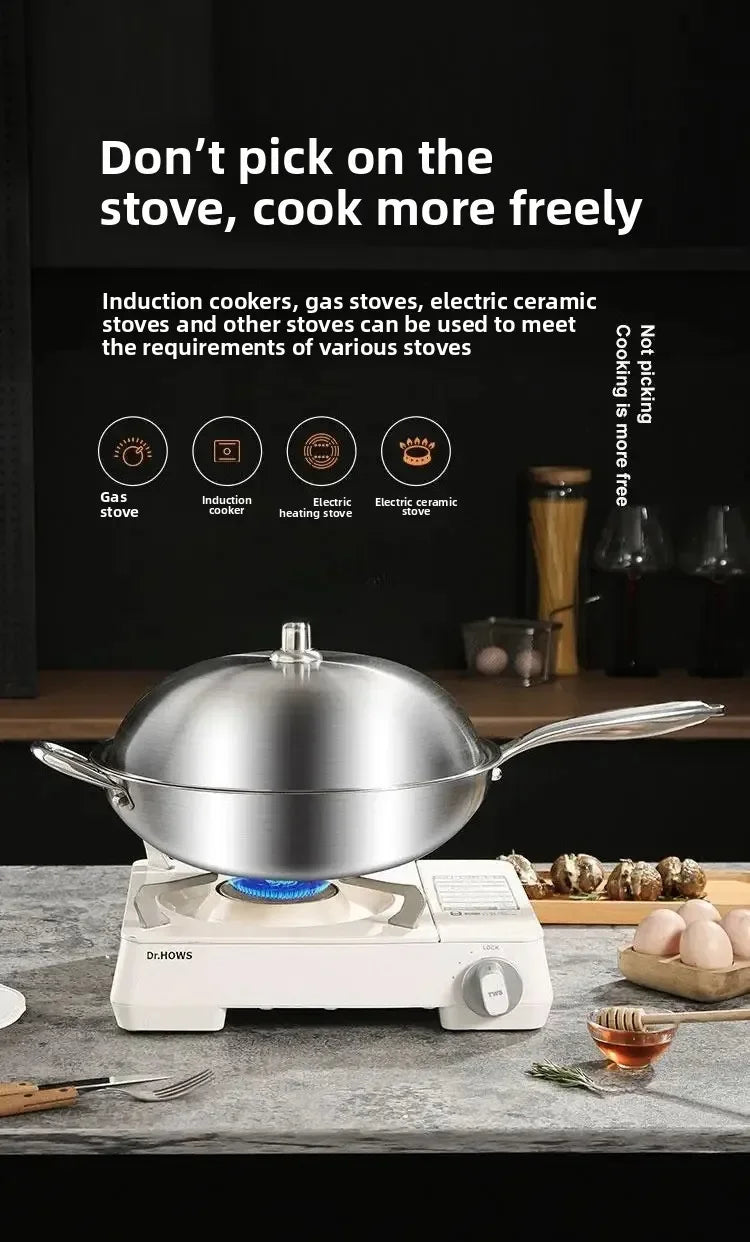 Titanium Wok Uncoated Titanium Wok Household Flat Bottom Non-stick Wok