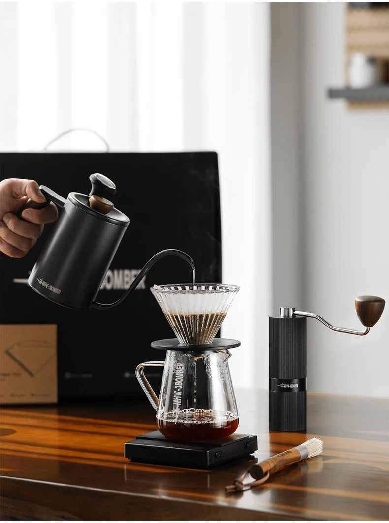 MHW-3BOMBER Deluxe Hand Brewed Coffee Set of 1 Pieces Kitchen Espresso Scale Coffee Grinder and Filter Cups Pour Over Kettle