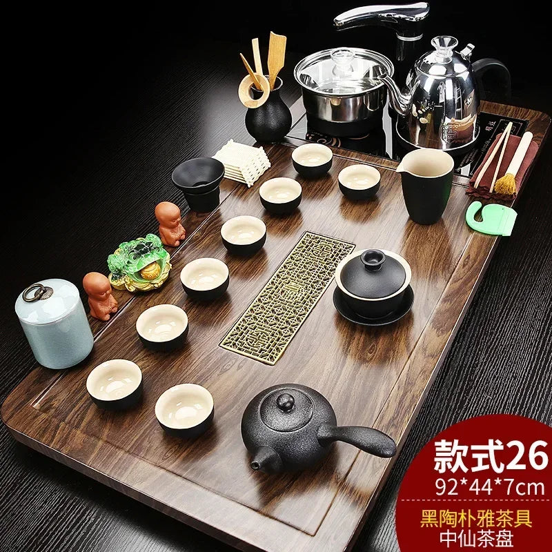 Solid Wood Tea Tray Purple Sand Kung Fu Tea Set Home Induction Cooker Drinkware Tazas De Te Coffeeware Teawar