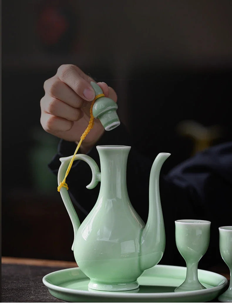 Chinese style wine divider ceramic retro wine jug 20ml goblet antique invitation wine jug set gift box set