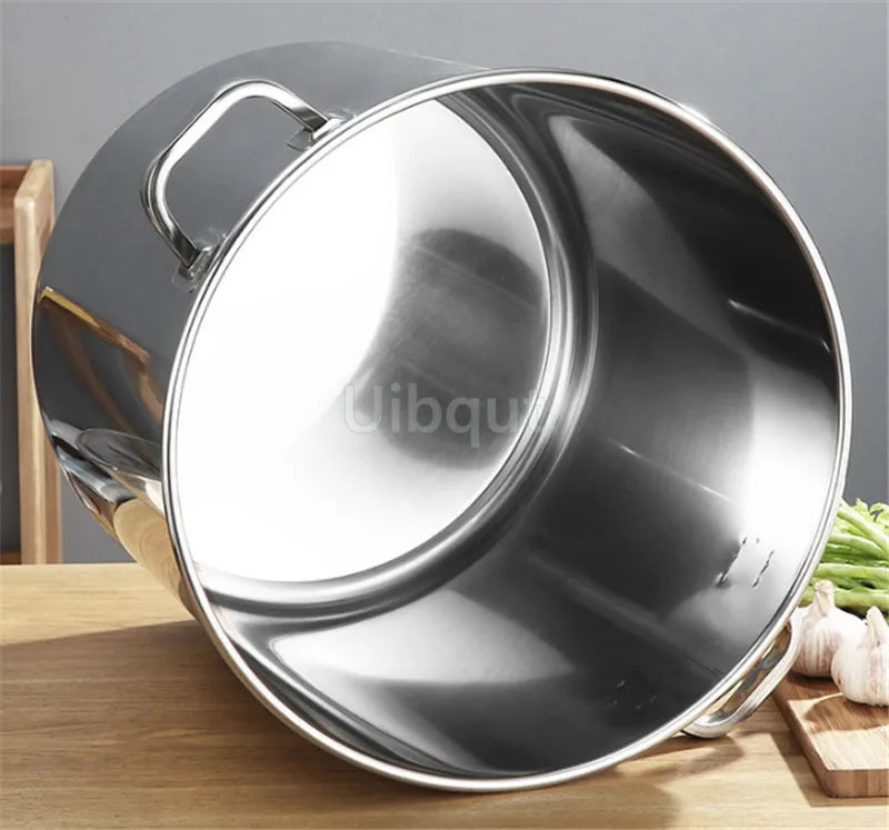 large Stainless steel thick Soup pot with handle lid big pot bucket pail water barrel household chef used kitchen cooking pots
