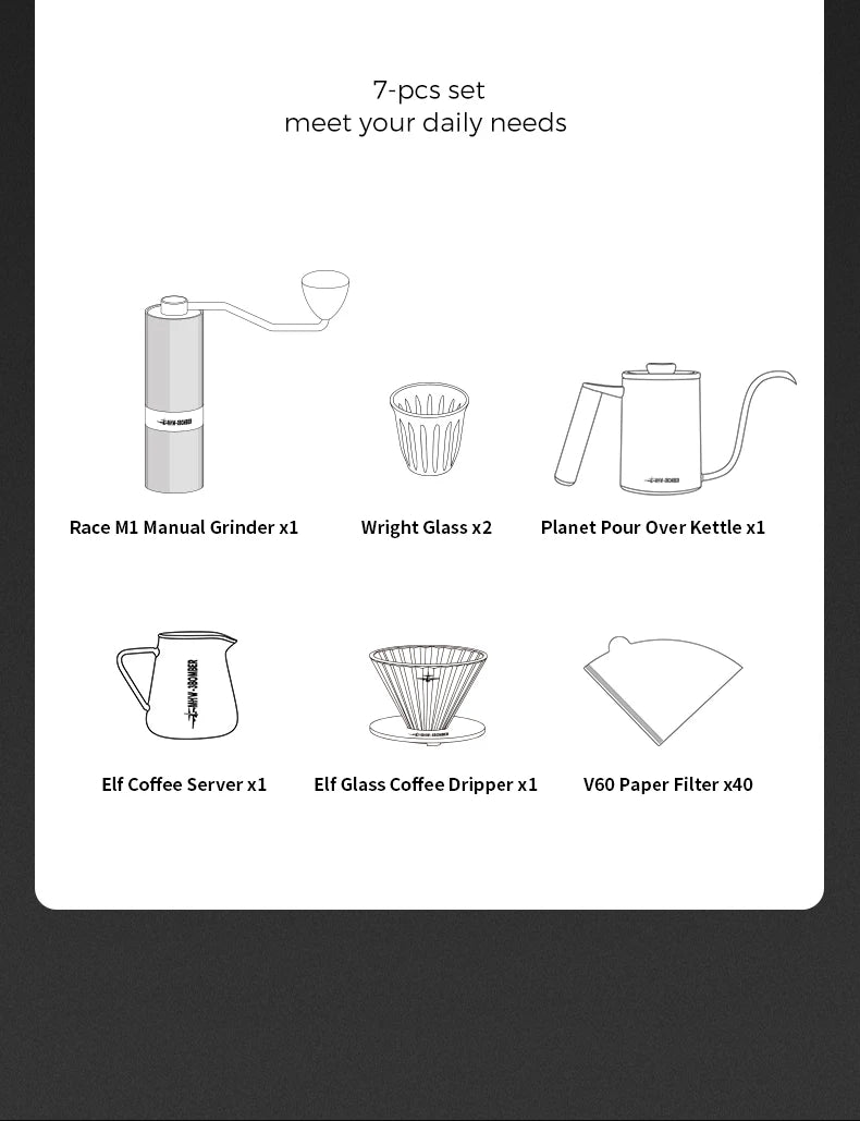 MHW-3BOMBER Deluxe Hand Brewed Coffee Set of 1 Pieces Kitchen Espresso Scale Coffee Grinder and Filter Cups Pour Over Kettle
